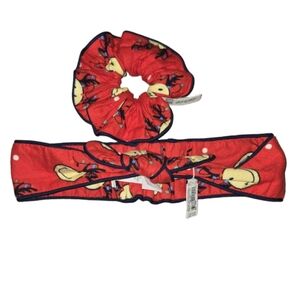 NWT Aerie Smiley Face Hair Accessories Set Flannel Sleep Tie Headband Scrunchie
